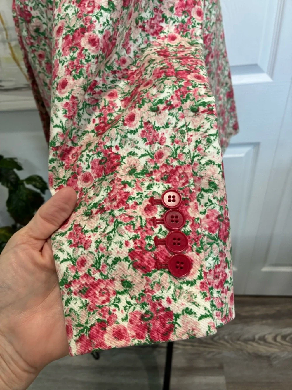 Talbots Floral Pink and Green Cotton Blazer - Picture 5 of 10